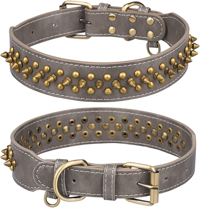 Spiked Dog Collar, Mushrooms Rivet Studded Adjustable Pu Leather Pet Collars for Cats Puppy Dogs (XS, Gray)