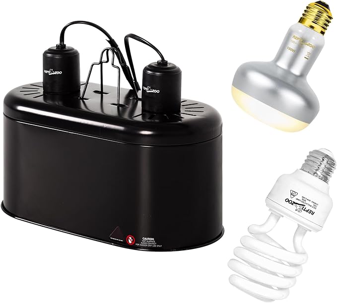 REPTI ZOO Reptile Heat Lamp Combo Pack with Dual Reptile Light Fixture, 100W Intense Basking Spot Light UVA Daylight Heating Lamp & 26W Energy Saving UVA UVB Bulb Spiral Compact Bulb 10.0