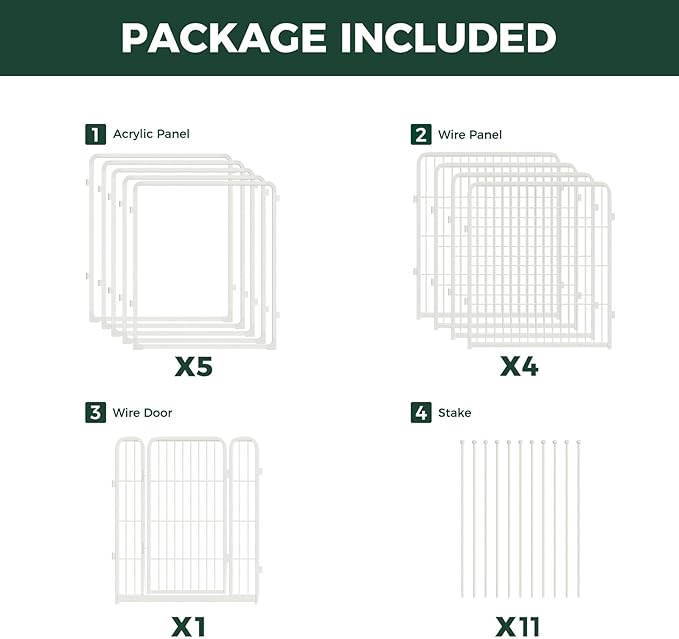 FXW Homeplus Unleashed Indoor Dog Playpen - Stress-Free and Safe Play, Heavy Duty 32 Inch 5 Acrylic Panels + 5 Wire Panels Dog Pen for Small and Medium Dogs, White│Patented