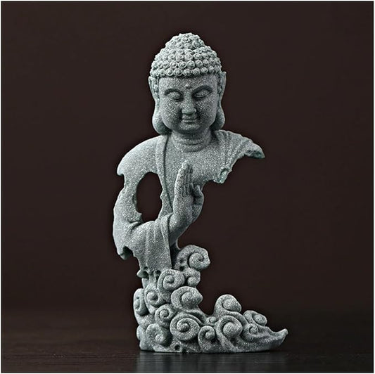 livelyfish Meditating Buddha Statue Zen Aquarium Buddha Figurines Sandstone Thinker Sculpture for Fish Tank Garden Home Decorations, Gift (G-S)