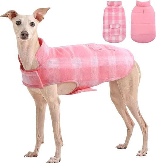 Kuoser Reversible Winter Coat, British Style Jacket for Small Medium Dogs - Warm, Windproof Puppy Cold Weather Vest, Pink M