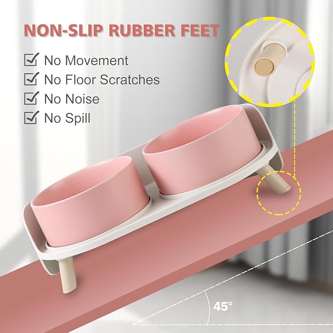 Elevated Ceramic Dog Bowl Set - Double Dog Feeding Bowls with Stand Splash Proof - Raised Dishes for Food and Water - Ideal for Small to Medium Dogs - 2 x 850 ml - 28.74 oz