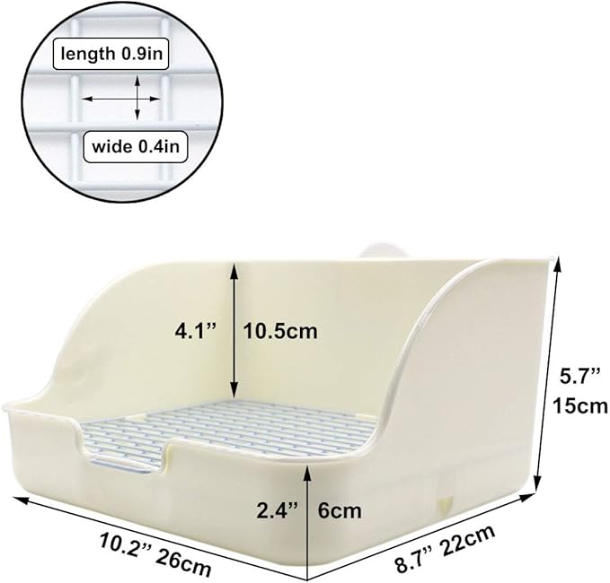 Rat Small Litter Box, 10"x8" Square Corner Litter Box Training Pan with Grid Potty Tray Toilet for Cage Small Animal/Rabbit/Guinea Pig/Bunny/Ferret (White)