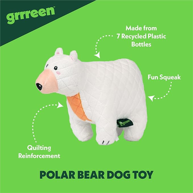 Arctic Collection Dog Toys | Jumbo Sized Penny The Polar Bear | Cute, Durable, & Sustainable Plush Chew Toys for Dogs 50 lbs & up | Eco Friendly & 100% Recycled Materials