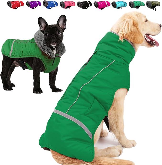 Doglay Dog Coat, Waterproof Dog Jacket Pet Winter Coat for Cold Weather with Thicken Furry Collar, Reflective Puppy Winter Jacket Warm Fleece Lining for Small Medium Large Pets
