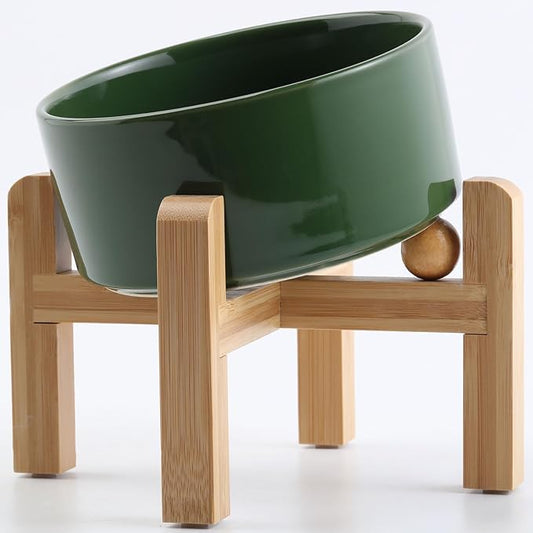 Petygooing Raised/Elevated 15°Slanted Ceramic Dog Bowl for Small Breeds,Tilted Anti Slip Pet Feeding Bowl,Food Water Dish with Stand for Cats and Small Dogs Puppy 13.5 OZ (5.1In / 1.7 Cups)Rust Green