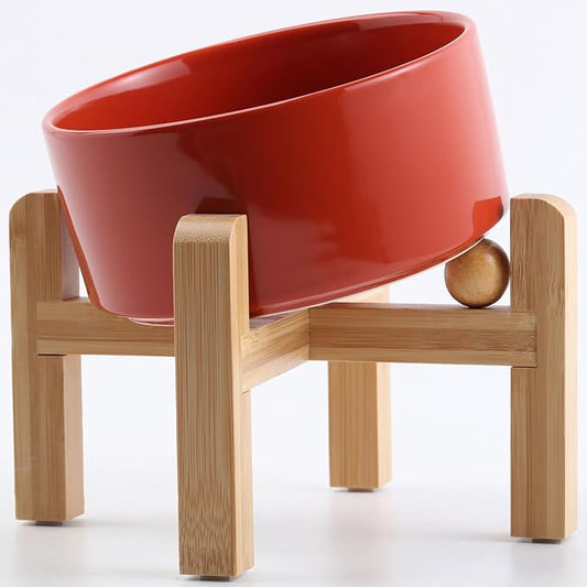 Petygooing Raised/Elevated 15°Slanted Ceramic Dog Bowl for Small Breeds,Tilted Anti Slip Pet Feeding Bowl,Food Water Dish with Stand for Cats and Small Dogs Puppy 13.5 OZ (5.1In / 1.7 Cups) Rust Red