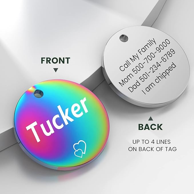 YEHANTI Dog Tags Engraved for Pets Personalized, Custom Stainless Steel Dog Tags and Cat Tags with Various Cute and Beautiful Icons, Double Sided Engraved Pet ID Tags Dog Name Tag, Round