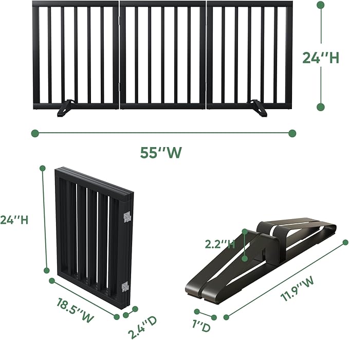 Dog Gate, Freestanding Dog Gates for Doorways, Foldable Dog Gate Indoor, Pet Gates for Doorways Bedroom, Puppy Gate with Metal Support Feet, Room Divider 3 Panels (Black)