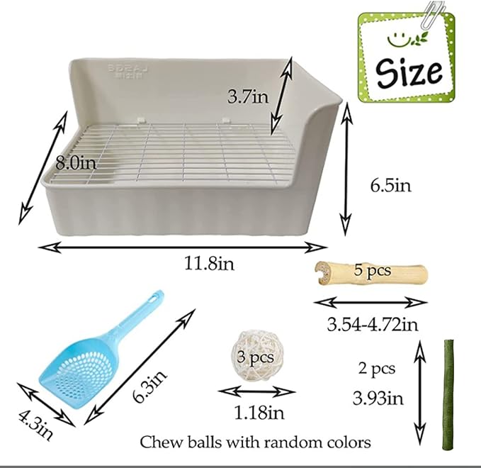 Tfwadmx Rabbit Litter Box Toilet Bunny Corner Litter Pan Pet Toilet Potty Trainer with Scoop Rabbit Chew Toys for Guinea Pigs Galesaur Chinchilla Ferret Small Animal (White)