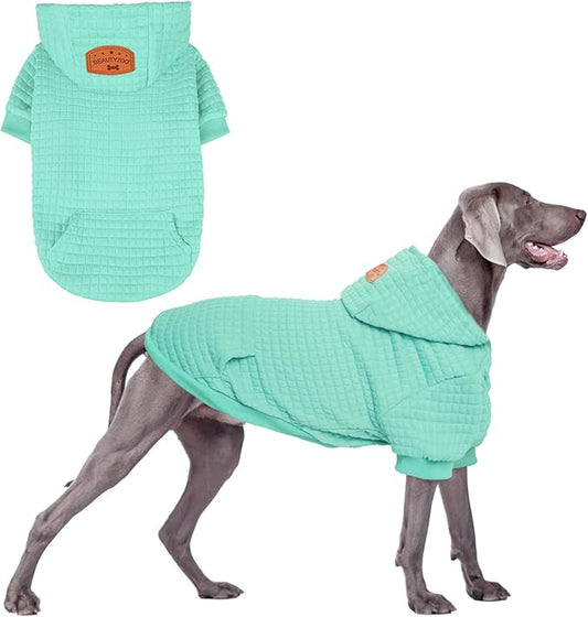 BEAUTYZOO Dog Sweaters for Large Dogs Girls Boys, Warm Winter Dog Hoodie Sweatshirt with Pocket & Leash Hole,Soft Waffle-Like Laminated Cotton Pet Clothes for Big Breeds Indoor Outdoor Cold Weather