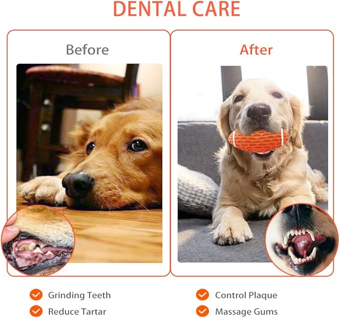 AUSCAT Squeaky Dog Football Toy for Aggressive Chewers, Tough Rubber Dog Ball for Medium Large Dogs, Green, Large, 5.5"