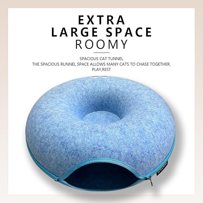 Tunnel nest, Donut nest, Fun Ventilation peep Hole, Detachable Zipper cat Bed, Felt Washable, All Season Universal cat Bed Suitable for Cats (Sky Blue, Small)