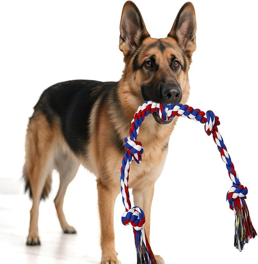 YALAVA 3 Feet 5 Knots Dog Rope Toy for Aggressive Chewers, Heavy Duty Large Chew Toys for Teeth Cleaning, Cotton Rope Dog Tug Toy