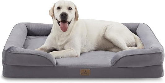 Bedfolks Orthopedic Dog Bed XL, Waterproof Dog Sofa Bed for Extra Large Dogs, Egg Foam Pet Couch Bed with Removable Washable Cover and Nonslip Bottom, Dark Grey