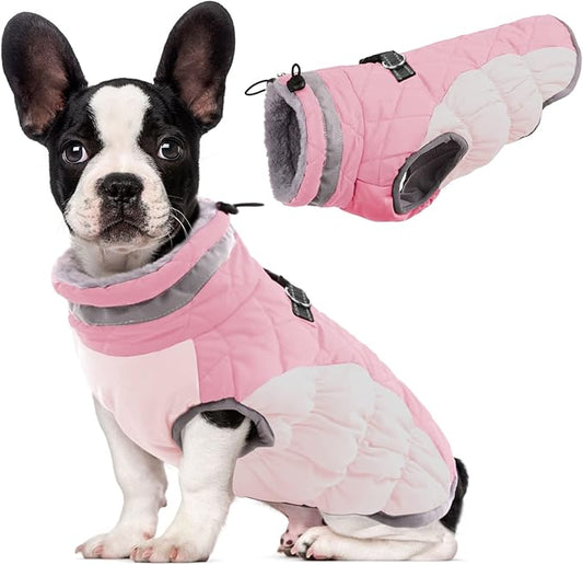 Lelepet Dog Coat Warm Dog Winter Coat Waterproof Dogs Jacket with Harness Built in Reflective Pet Fleece Vest Zip-Up Cold Weather Coats for Medium Dogs Turtleneck & Windproof Coats Dachshund Pink M