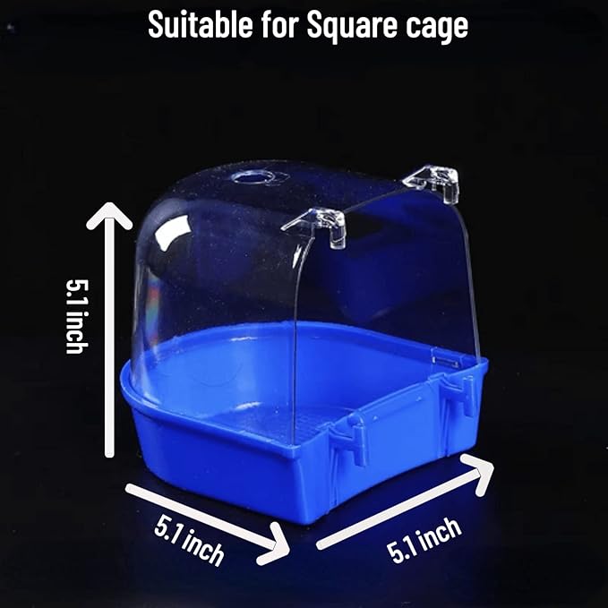 Bird Bath Cage, Cleaning Pet Supplies Bird Bathtub with Hanging Hooks Come with Free Water Injector for Parrots Spacious Parakeets Portable Shower for Most Birdcage Random Color (S for Square cage)