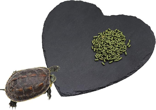 Reptile Basking Platform, 12 × 12 inch Tortoise Rock Plate, Heart Shape Natural Rock Reptile Food Dish, Turtle Feeding Bowl, Habitat Decor for Bearded Dragon Chameleon Frog Lizard Gecko Hermit Crab