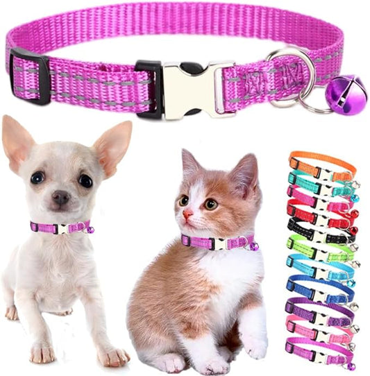 Light Purple Kitten Collar with Bell, Reflective Nylon XS Cat Collars Soft Puppy Collar Adjustable Buckle for XSmall Small Dogs Puppies Female Tiny Pets Boy Girl Kitten Yorkie X-Small
