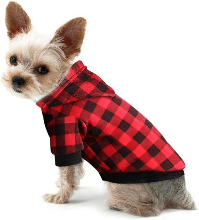 Plaid Dog Hoodie Sweatshirt Sweater for Small Dogs Cat Puppy Clothes Coat Warm and Soft(S)