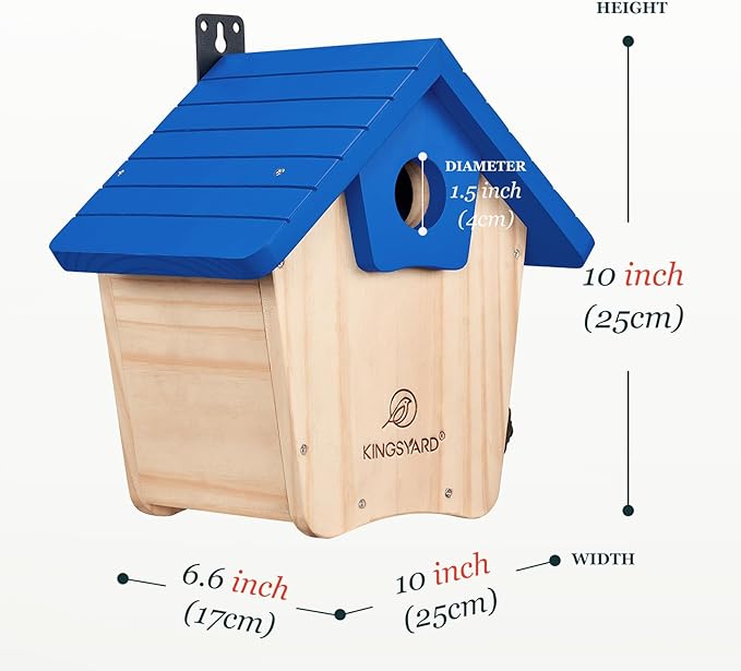 Kingsyard Blue Bird House for Outside - Cedar Wood Nesting Box with Clear View Panel & Predator Guard for Bluebird Wren Cardinal Swallow Finch, Royal Blue