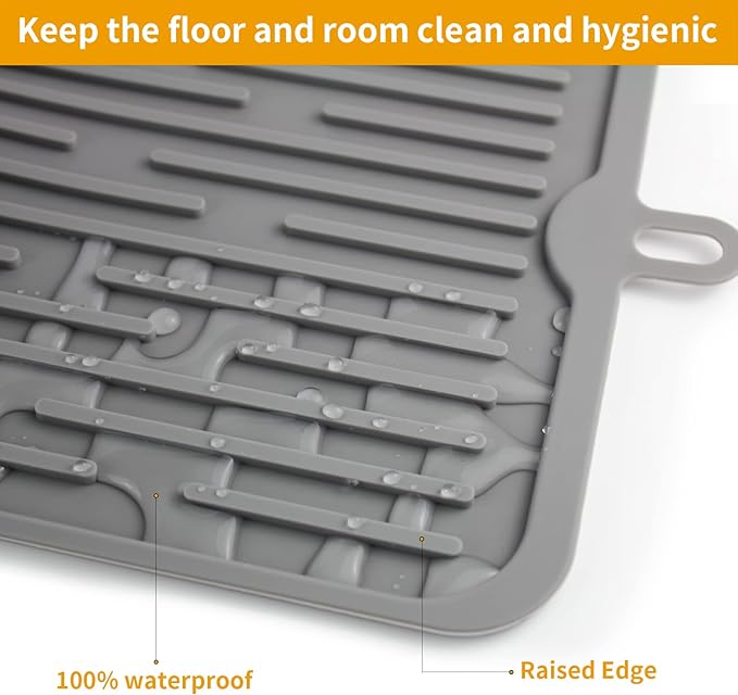 Ptlom Pet Placemat for Dog and Cat, Mat for Prevent Food and Water Overflow, Suitable for Medium and Small Pet, Grey, Silicone