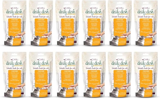 Caru - Daily Dish Smoothies - Lickable Chicken Cat Treat or Pet Food Topper - .5oz Tubes - 4 Tubes per Pack - 12 Pack