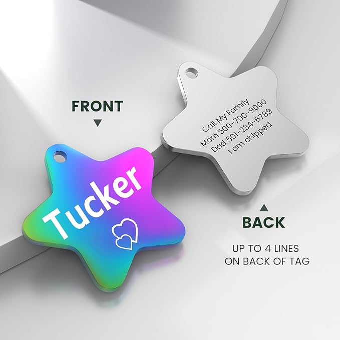 Dog Tags Engraved for Pets - YEHANTI Personalized Dog Tags with Lovely Icons, Durable Stainless Steel Pet ID Tags for Small Large Dogs Cats, Custom Dog Name Tags Engraved on Both Sides (Star)