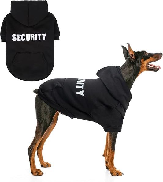 SCENEREAL Security Dog Hoodie Sweater for Large Medium Small Dogs, Embroidered Dog Clothes with Hat Pockets and Leash Hole, Soft Warm Fleece Pets Cold Weather Halloween Costumes for Boys Girls