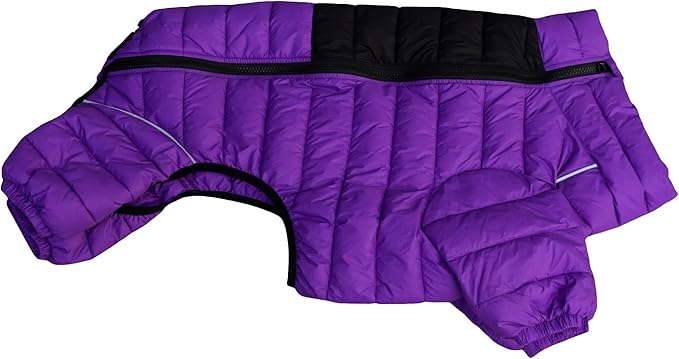 Dog Jacket 4-Leg Cover, Waterproof Windproof Reflective Warm Vest for Indoor/Outdoor, Adjustable Zippered, Medium Large Dogs, Purple