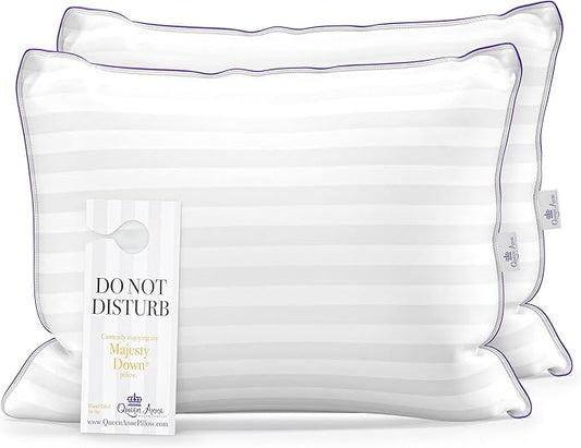 Queen Anne Luxury Hotel Pillows - Two Pack (2) - Majesty Down - Synthetic Down Alternative - Allergy Free Hypoallergenic Bed Pillows - Made in USA (Queen Firm)