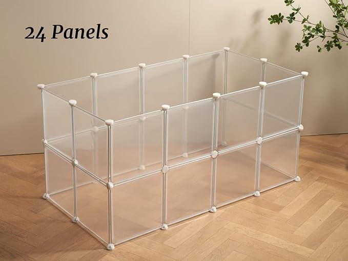 Transparent Clear Small Animal Playpen, Guinea Pig Cages, Puppy Dog Playpen, Pet Playpen, Rabbit Bunny Indoor Outdoor Fence Pen Enclosure, White Clear Plastic Playpen,12 X 12 Inch, 24 Panels