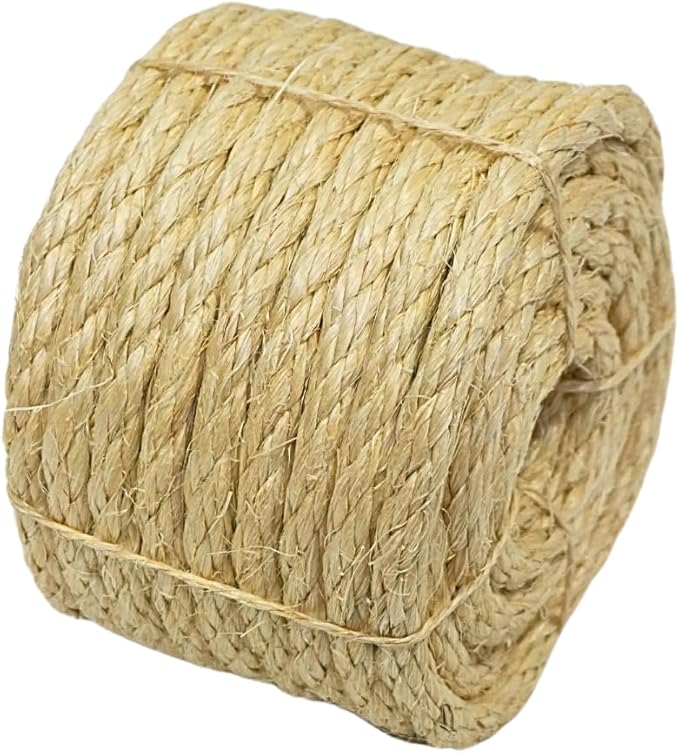Premium Brazilian Sisal Rope, Natural Fiber 100% Sisal, Ultra Durable, Chemical-Free, Ideal for DIY, Cats, Scratching Post Replacement, Home Decor, Garden, Crafting (1/2” 50 ft / 12mm 15m)