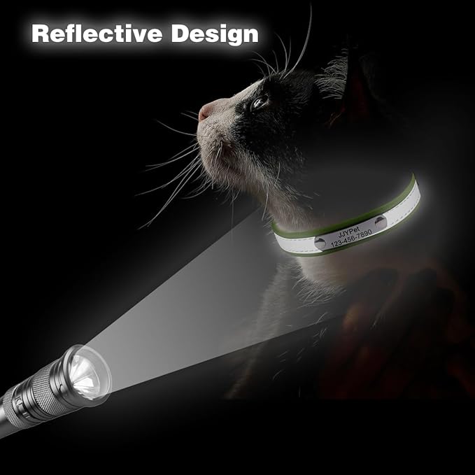 Personalized Reflective Cat Collars with Name Tag and Plated,Engraved Custom Cat Collar with Name and Phone,Kitten Collar with Safety Buckle Adjustable for Cats and Kitten(Purple)