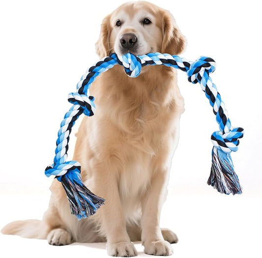YALAVA Large Dog Rope Toy for Aggressive Chewers, 3 Feet 5 Knots Heavy Duty Chew Toys for Teeth Cleaning, Cotton Rope Dog Tug Toy