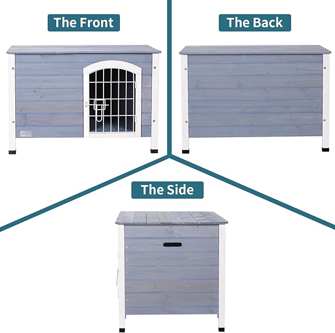 Petsfit 31.5” Indoor Dog House with Lockable Iron Door, Wooden Dog Houses for Indoor Dog with Elevated Floor