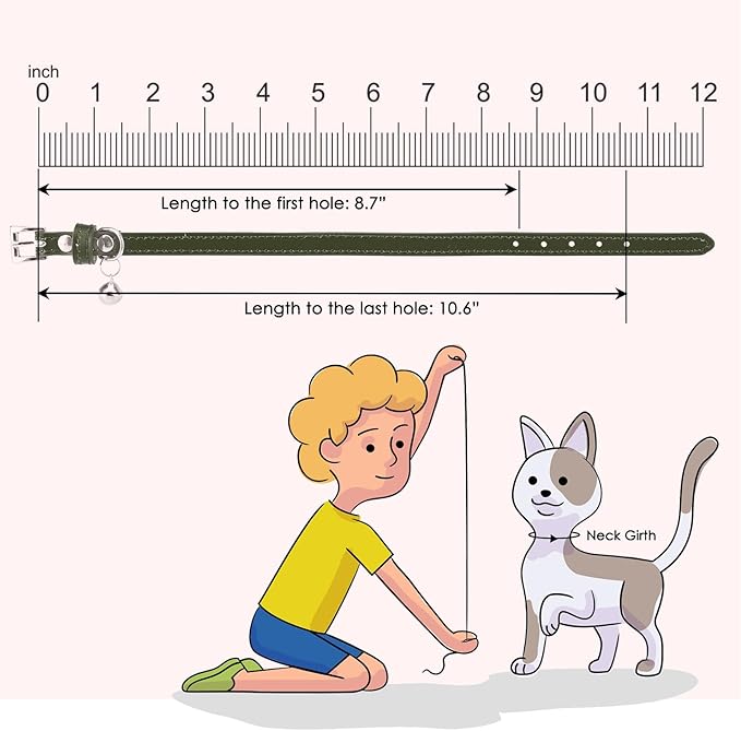 PUPTECK 2 PCS Soft Genuine Leather Cat Kitten Collar with Bells Adjustable for Girl Boy Cats Puppy - White, Deep Green