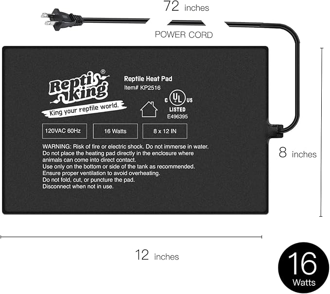 Reptile Heat Pad, 8" X 12" 16W, Heating Pad for Reptile Tank, Lizard, Snake, Bearded Dragon, Hermit Crab, Leopard Geckos Terrarium Heating Mat, Safe & Durable Heat Pad for Reptiles