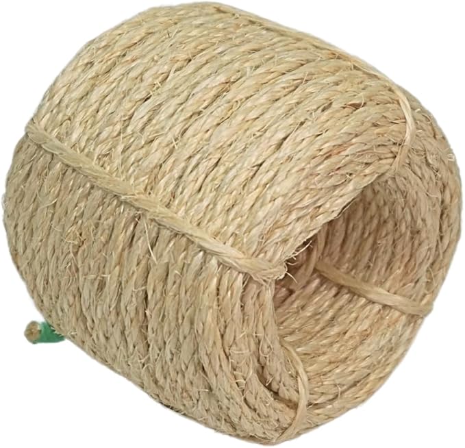 Premium Brazilian Sisal Rope, Natural Fiber 100% Sisal, Ultra Durable, Chemical-Free, Ideal for DIY, Cats, Scratching Post Replacement, Home Decor, Garden, Crafting (1/6” 50 ft / 4mm 15m)