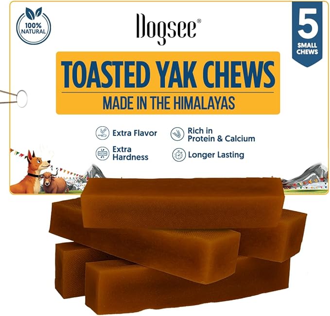 Dogsee Toasted Himalayan Yak Cheese Dog Chews (Small - 5 Bars) | Easily Digestible | Double Cooked for Extra Hardness & Flavor | Rawhide Free | Grain and Gluten Free | for Small Dogs