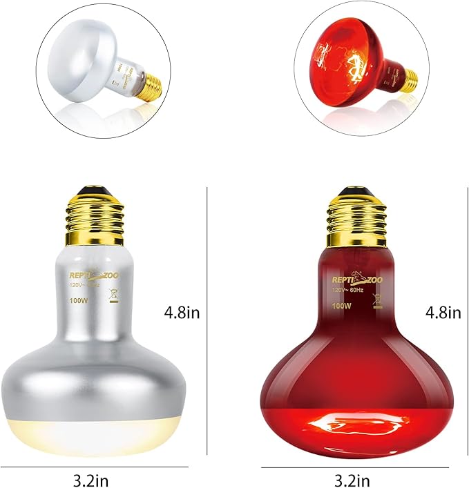 REPTI ZOO Reptile Dual Lamp Fixture Heat Lamp Bulb Combo Pack Includes 100W UVA Daylight Heating Lamp and 100W Infrared Heat Emitter Infrared Basking Spot