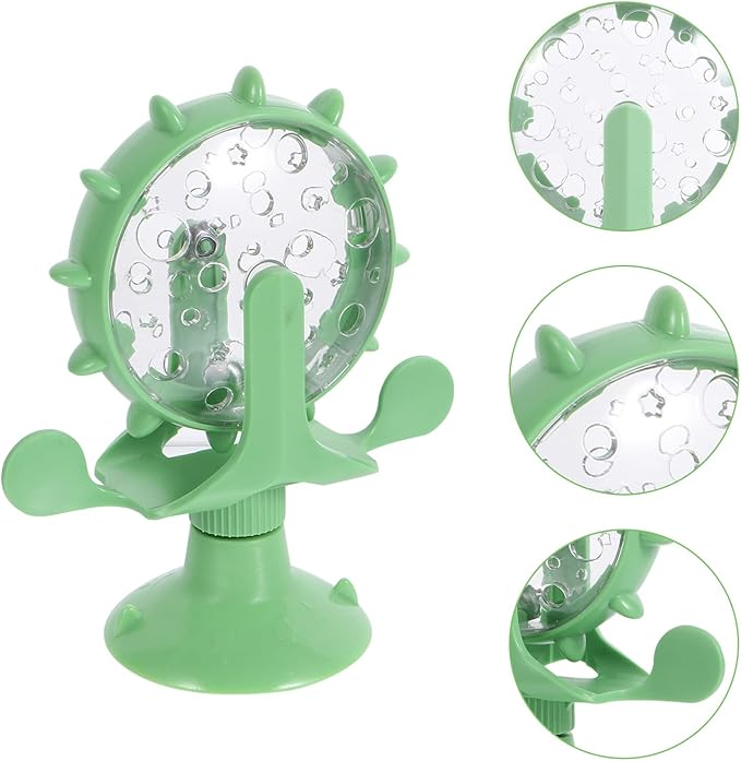 iplusmile Cat Food Leakage Toy, Interactive Windmill Game Cat Puzzle Food Treat Dispensing Toy with Suction Cup for Kitten Puppy Slow Feeder Snacks, Green