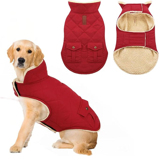 ASENKU Warm Dog Winter Coat Fleece & Turtleneck Dog Puffer Jacket with Pockets Waterproof Pet Cold Weather Clothes with Leash Hole for Medium Large Dogs