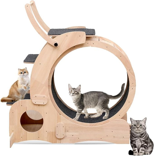 Cat Wheel 7-in-1 Upgraded Exercise Treadmill for Indoor Cats，Cat Treadmill with Silent Running Wheel, Cat Tunnel, Cat Wheels for Indoor Cats, Perfect Cat Jym & Toy for Endless Fun & Fitness
