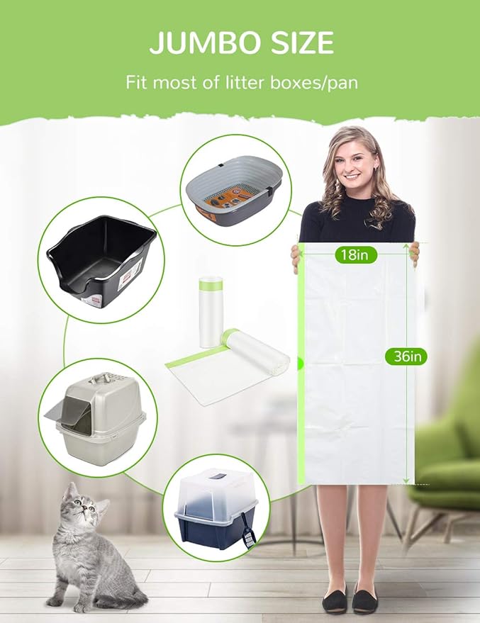 Cat Litter Liners Large, Jumbo Drawstring Extra Durable Pet Cat Pan Liners Extra-Thick Kitty Litter Box Bag-24 Count 36" x 19"