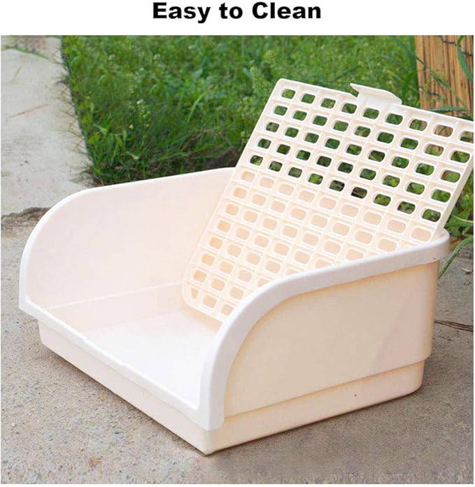 Amakunft 17"x13" Extra Large Rabbit Litter Box with 10PCS Bonus Pads, High Sided Plastic Guinea Pig Litter Box for Cage with Removable Grid, Indoor Bunny Jumbo Corner Litter Pan for Small Animal/Rat