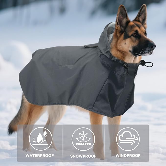 Dora Bridal Dog Raincoat for Large Dogs, Adjustable Clear Hooded Dog Rain Jacket, Waterproof Dogs Rain Coat Poncho with Reflective Strips for Labrador, Golden Retriever, German Shepherd, Grey,XL
