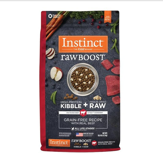 Instinct Raw Boost, Natural Dry Dog Food with Freeze Dried Pieces, High Protein, Grain Free Recipe - Real Beef, 10 lb. Bag