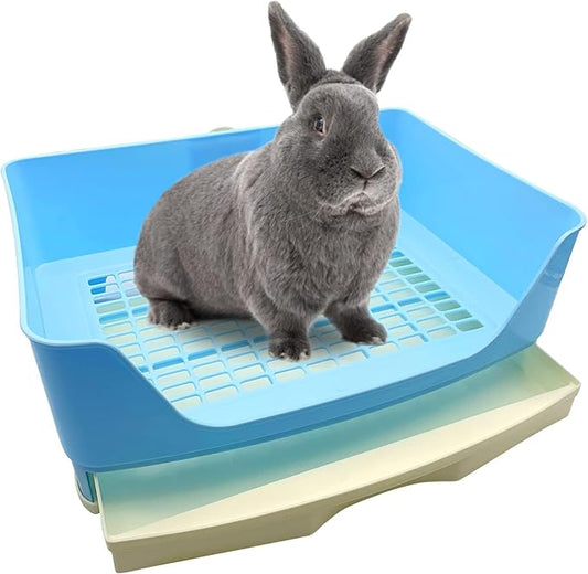 Hamiledyi Large Rabbit Litter Box - Corner Pet Toilet with Removable Drawer & Plastic Grate, Bigger Litter Pan for Small Animals (Guinea Pigs, Chinchillas, Ferrets, Adult Hamsters)