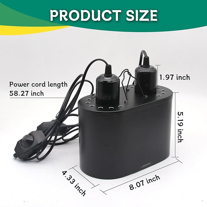 Dual Reptile Deep Dome Lamp Fixture with Temperature Adjustment,Dual Deep Cap Combo Integration Design Heat Lighting Lamp UVB Light with Independent Switches, for Reptile Snake and Tortoise